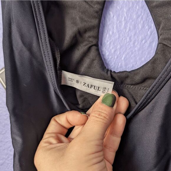 NWT ZAFUL Scoop-back Mesh Panel Cut Out One-piece Swimsuit Black Brazilian S - Picture 4 of 10